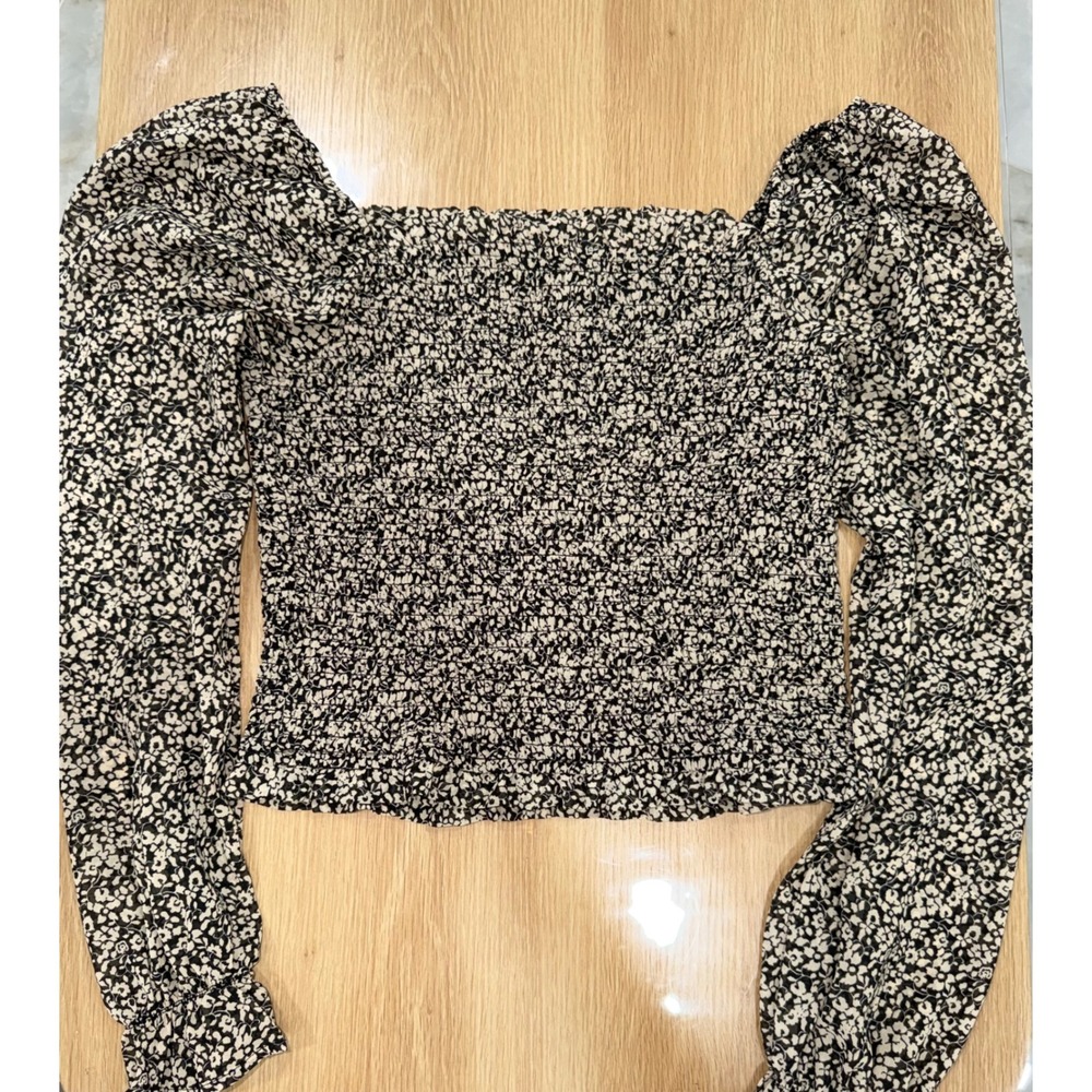 Floral Smocked Puff Sleeve Top Square Neck